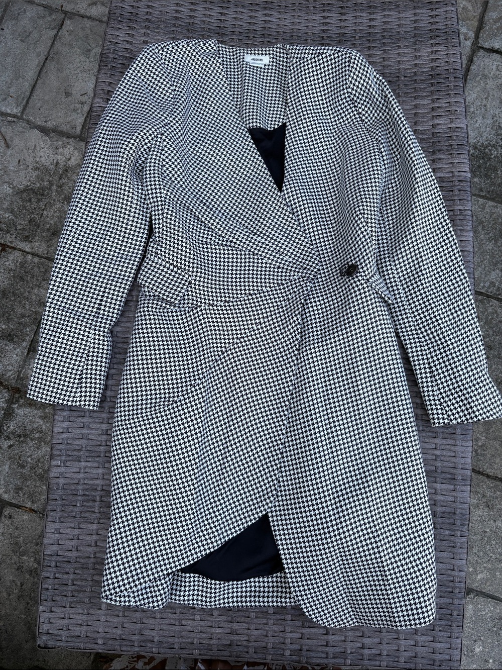 Jason Wu Black & White Houndstooth Wrap Blazer Coat